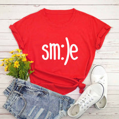 Smile Printed Short Sleeve Cotton Top in 12 Colors S-5XL