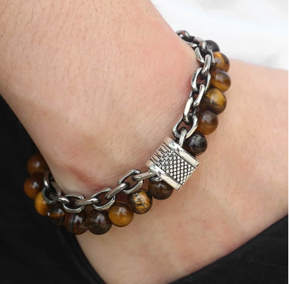Stainless Steel Bracelet with Natural Stones