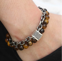 Stainless Steel Bracelet with Natural Stones