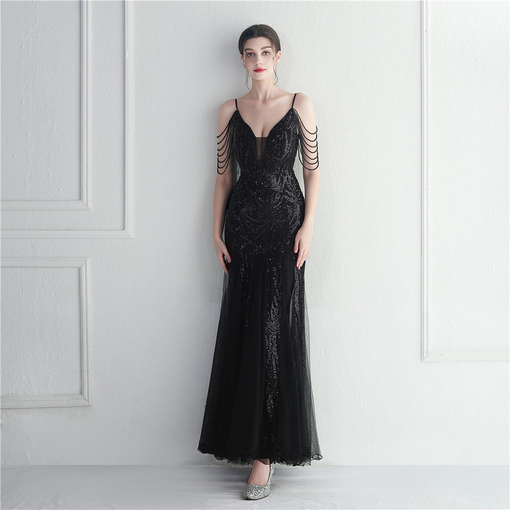 Elegant High Waist Evening Gown with Spaghetti Straps