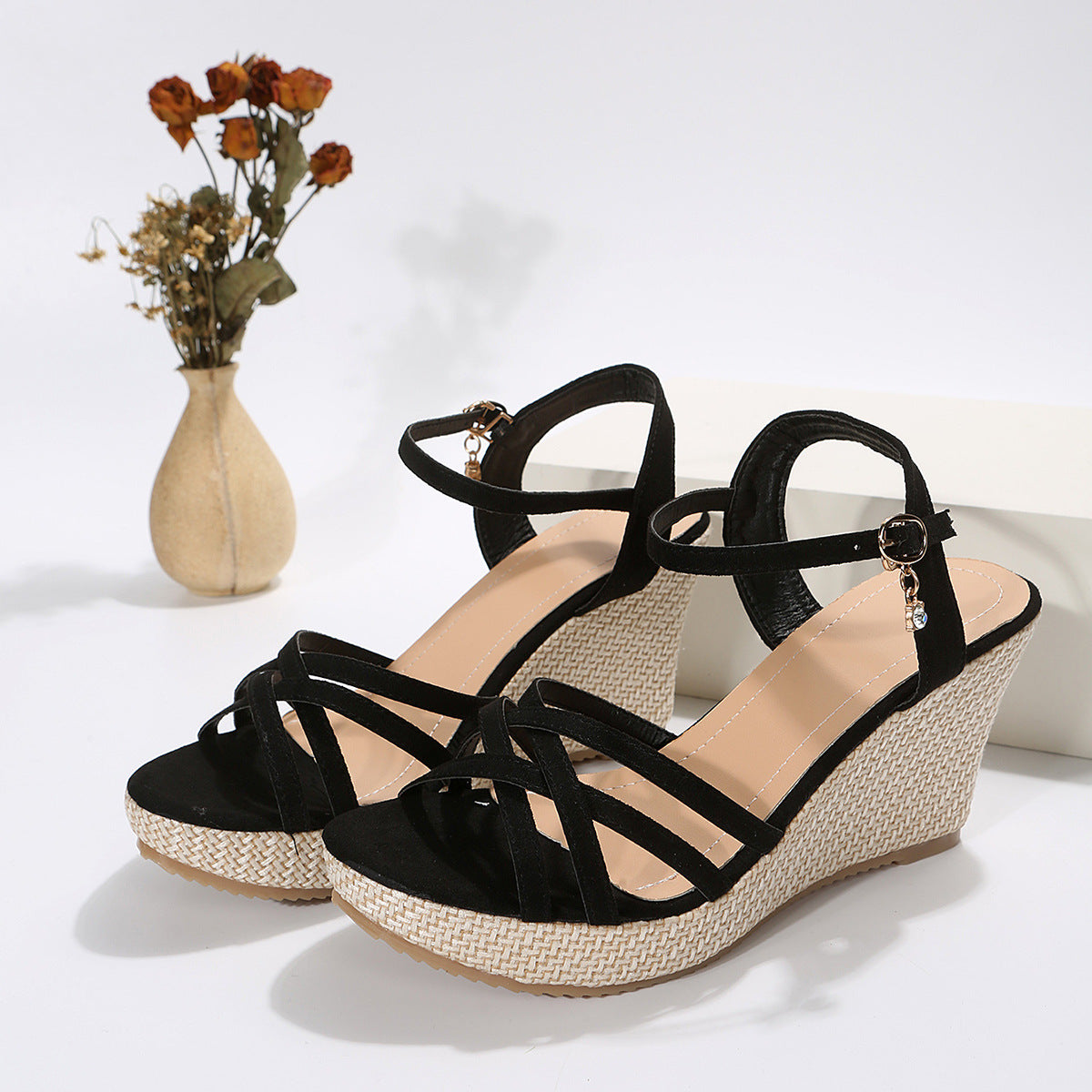 Strappy High Wedge Sandals in 2 Colors