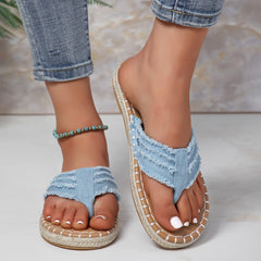 Canvas Flat Heel Flip Flop Thong Sandals