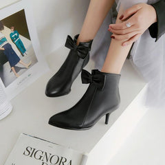 Fashion Ankle Boots with Zipper and Decorative Bow in 3 Colors