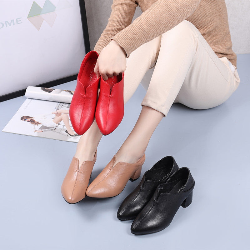 Wedge High Heel Leather Boots with Pointed Toe in 3 Colors