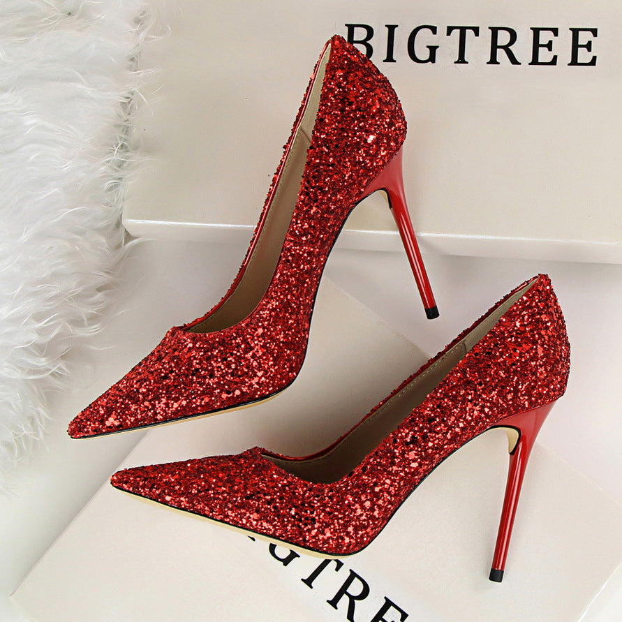 Sequined High Heel Stilettos with Pointed Toe in 8 Colors