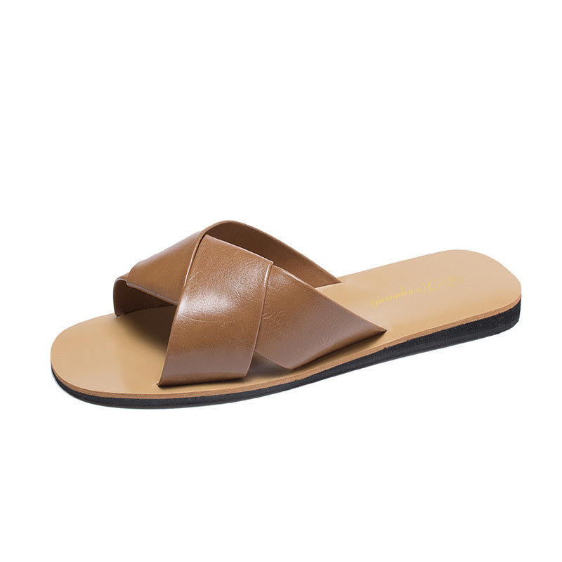 Cross Strap Flat Heel Slip On Sandals