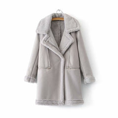 Suede Mid-Length Coat with Warm Lambswool Lining