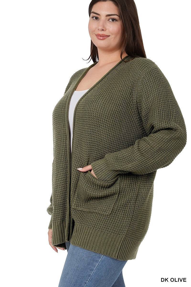 Plus Size Knit Cardigan with Front Pockets 1X-3X