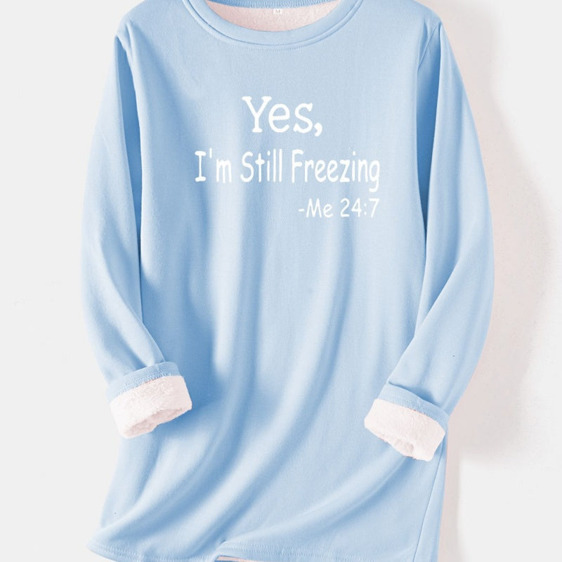 I'm Still Freezing Long Sleeve Fleece Nightdress in 12 Colors S-5XL