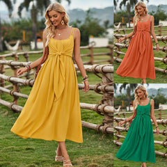 Ärmelloses Maxikleid mit Spaghettiträgern und Taillenband in 3 Farben S-XL