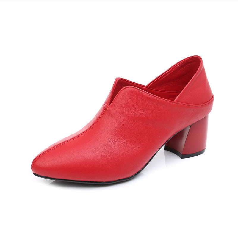 Wedge High Heel Leather Boots with Pointed Toe in 3 Colors