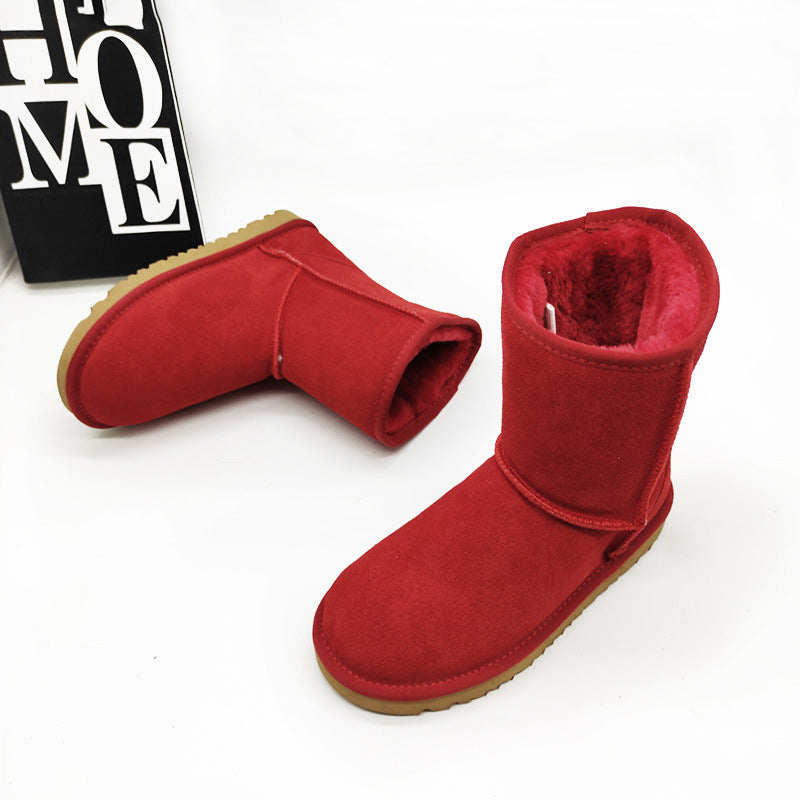 Leather Mid-Calf Flat Heel Snow Boots