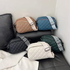 Diamond Pattern Soft PU Leather Shoulder Bag with Geometric Strap
