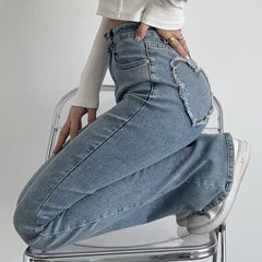 Flare Jeans with Back Heart Pockets in 4 Colors XS-L
