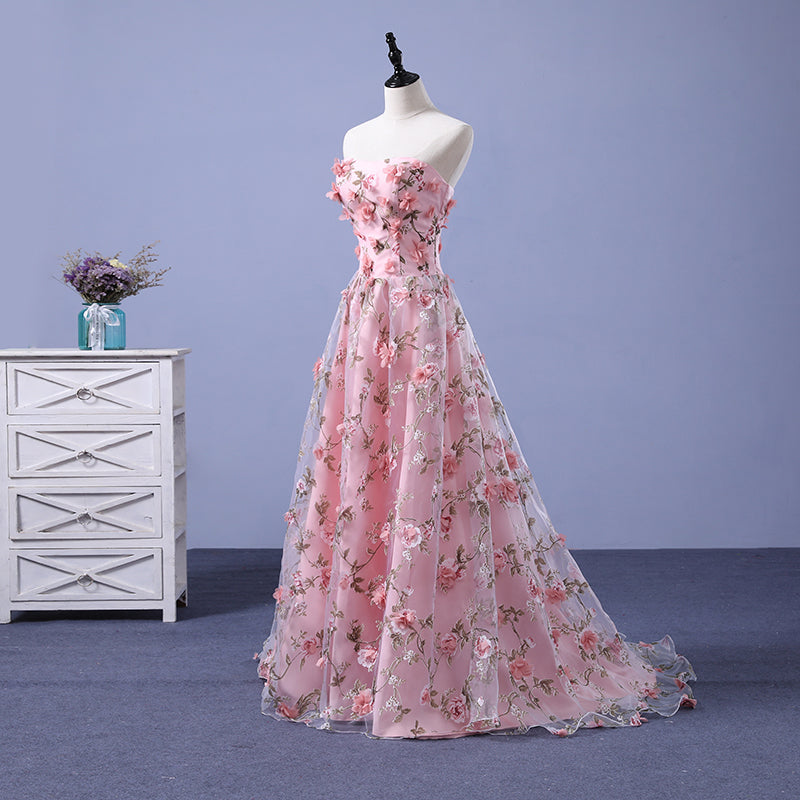 Floral Mid-Waist Lace Strapless Gown XS-2XL