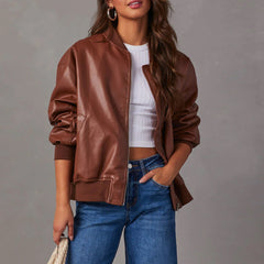 Long Sleeve PU Leather Jacket in 3 Colors S-XL