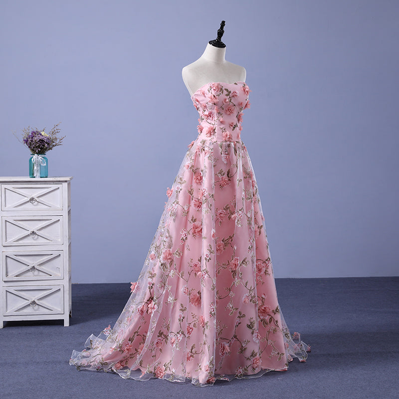 Floral Mid-Waist Lace Strapless Gown XS-2XL