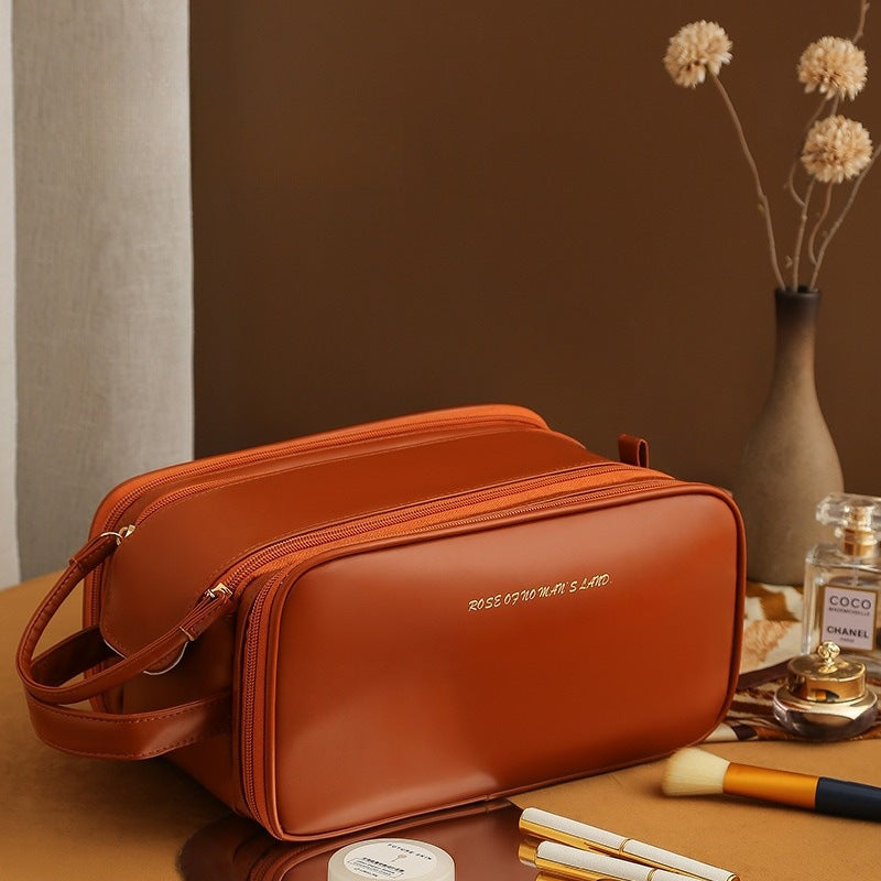 Multi-Compartment Double Zipper Cosmetic Bag in 4 Colors