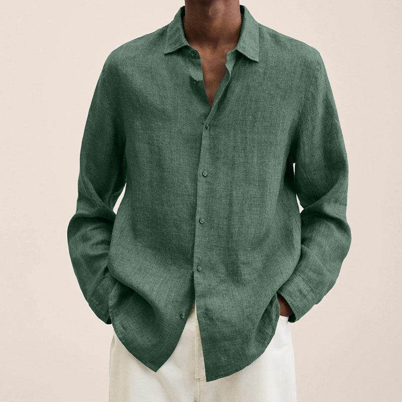 Men's Button-Up Long Sleeve Shirt with Lapel