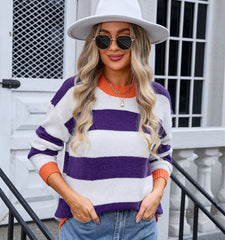 Crew Neck Long Sleeve Striped Sweater