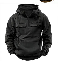 Men's Half Zip Long Sleeve Pullover with Drawstring and Pockets in 3 Colors M-XXXL