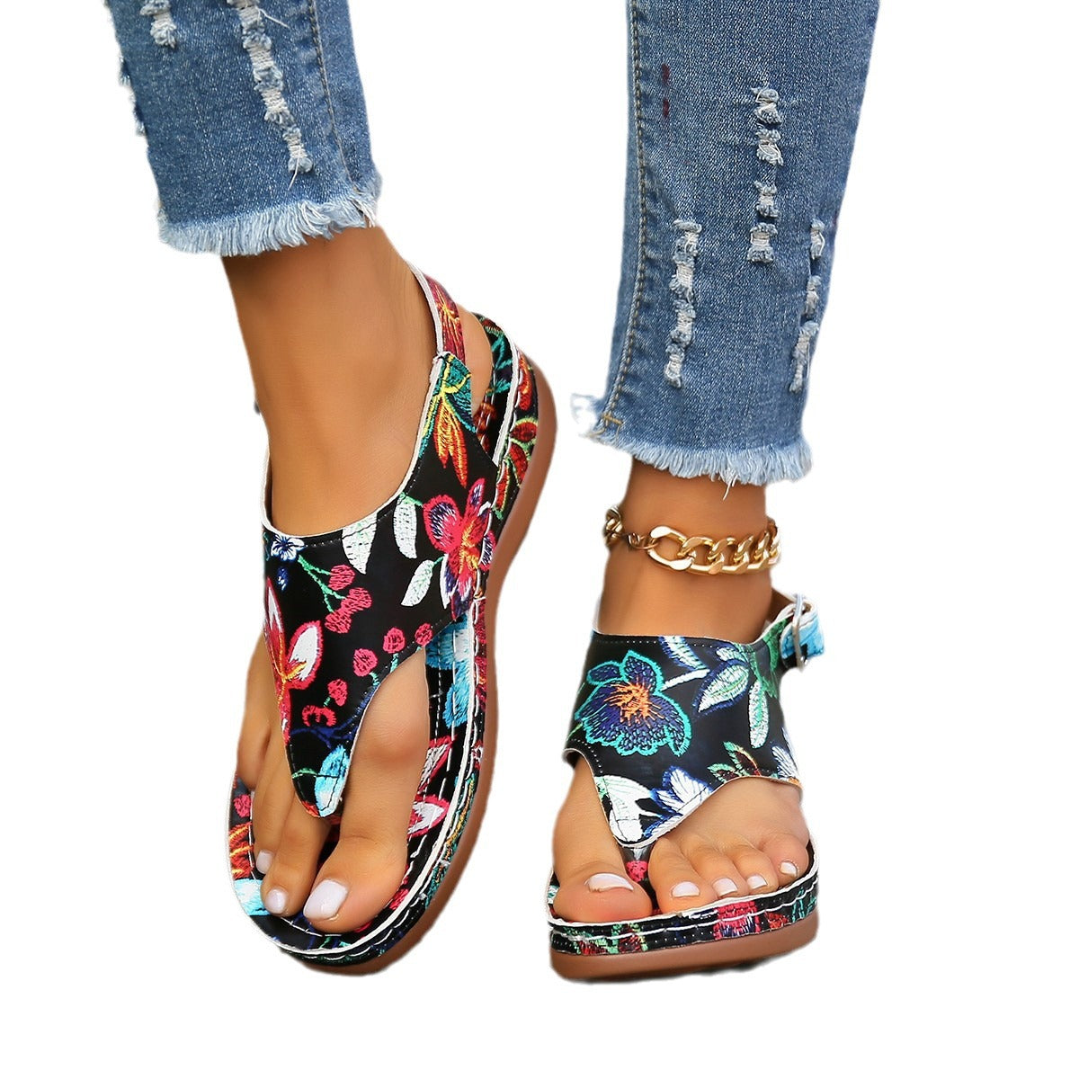 Printed Flat Heel Roman Sandals in 3 Patterns
