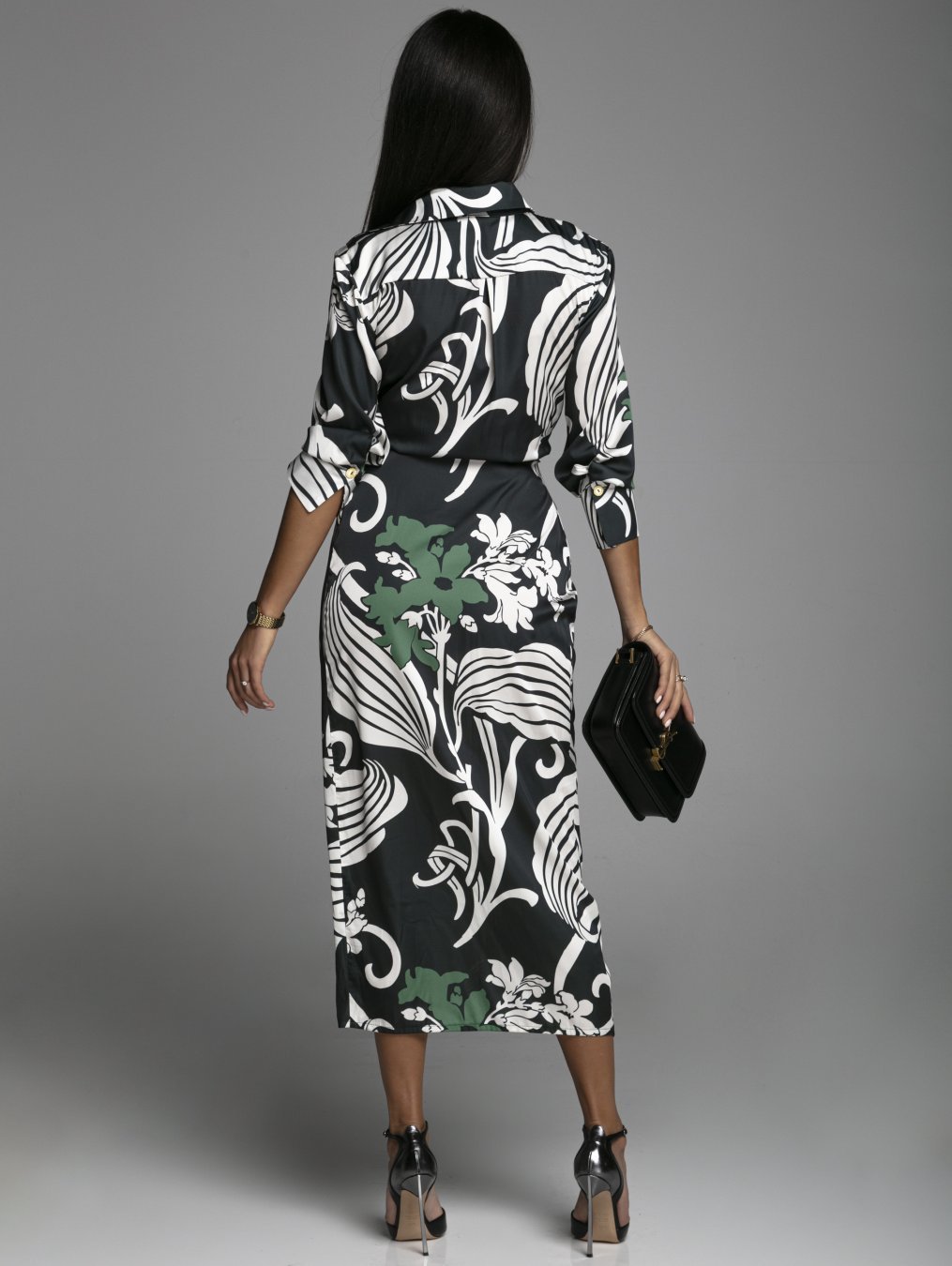 Elegant V-Neck Long Sleeve Wrap Formal Dress with Lapel