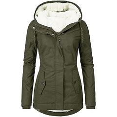 Solid Color Fleece-Lined Hooded Jacket