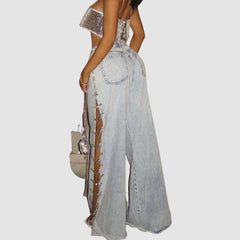 Chain Hollow-out Denim Jeans