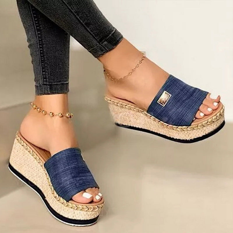 Wedge Heel Sandals with Wide Strap