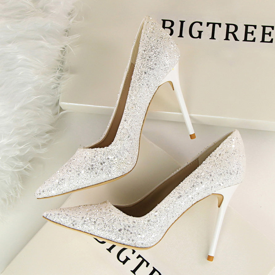 Sequined High Heel Stilettos with Pointed Toe in 8 Colors