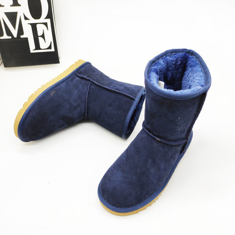 Leather Mid-Calf Flat Heel Snow Boots