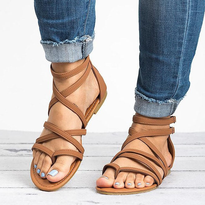 Criss Cross Flat Roman Sandals with Closed Heel