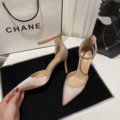 Satin Stilettos with Pointed Toe and Ankle Strap