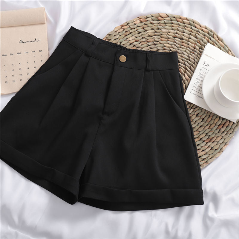 Solid Color Wide Leg Casual Shorts