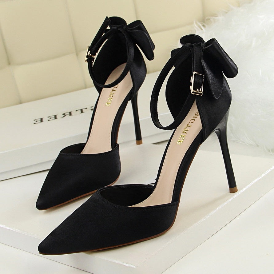 Satin High Heel Shoes with Stiletto Heel and Bow