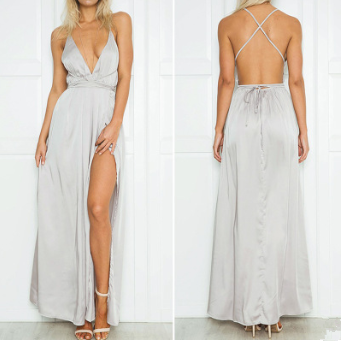 V-Neck Halter Maxi Dress with Open Back in 12 Colors S-XXL