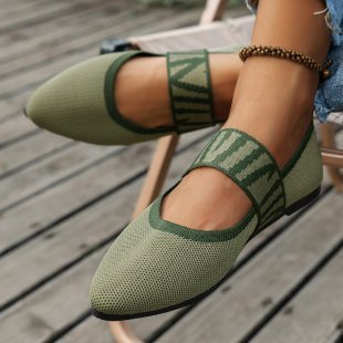 Flyknit Slip-On Flats with Pointed Toe and Printed Band