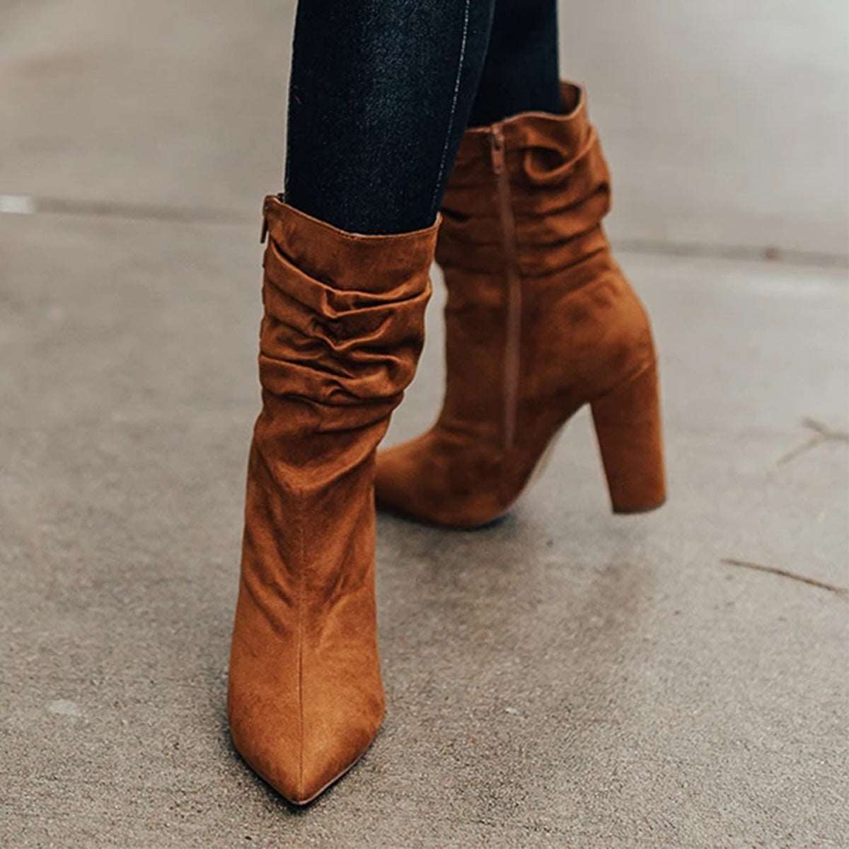 Suede High Heel Fashion Boots with Pointed Toe