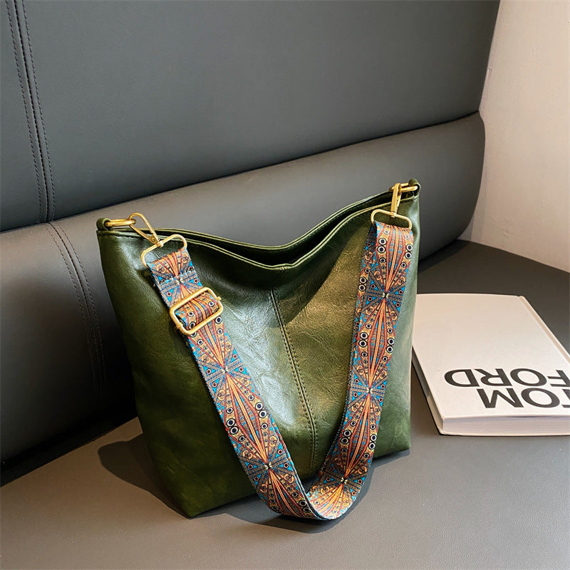 Retro Bucket Messenger Bag with Wide Shoulder Strap in 4 Colors