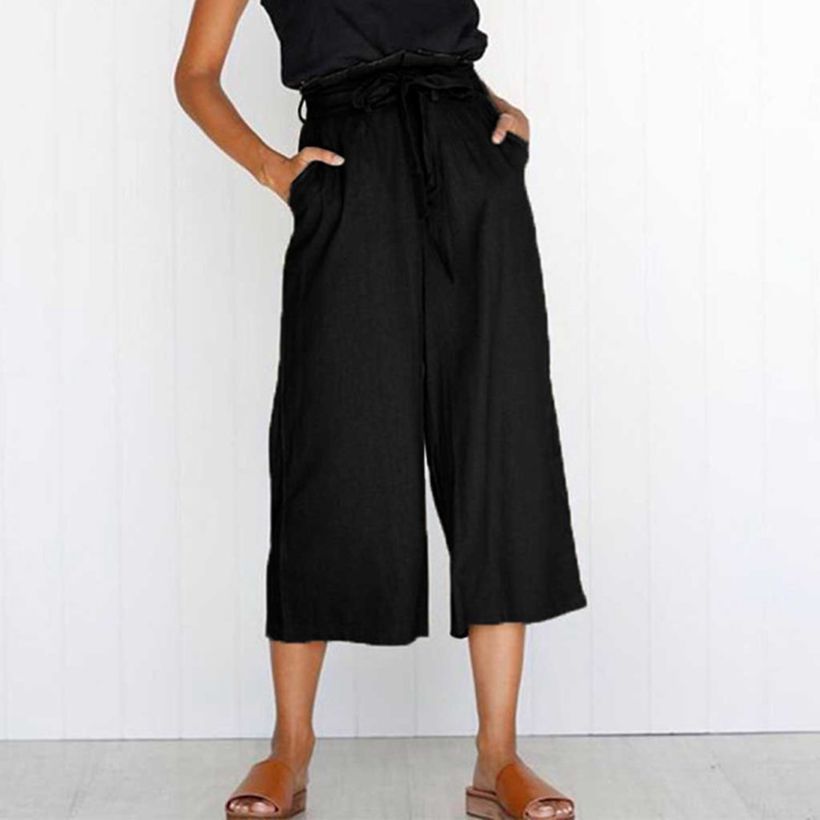 Pantalon court à jambes larges avec poches