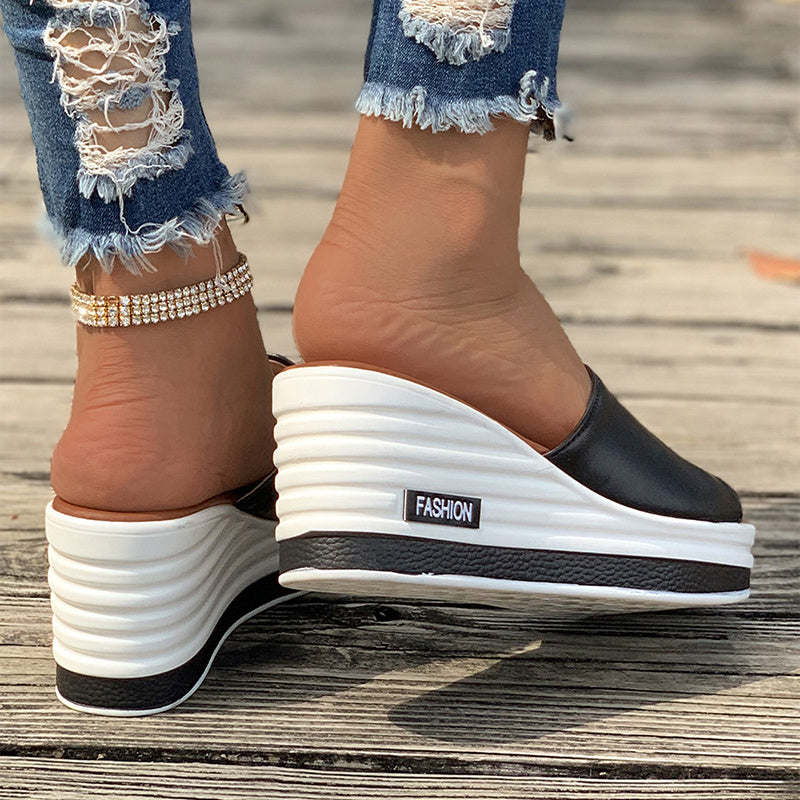 Slip-On High Heel Wedge Sandals