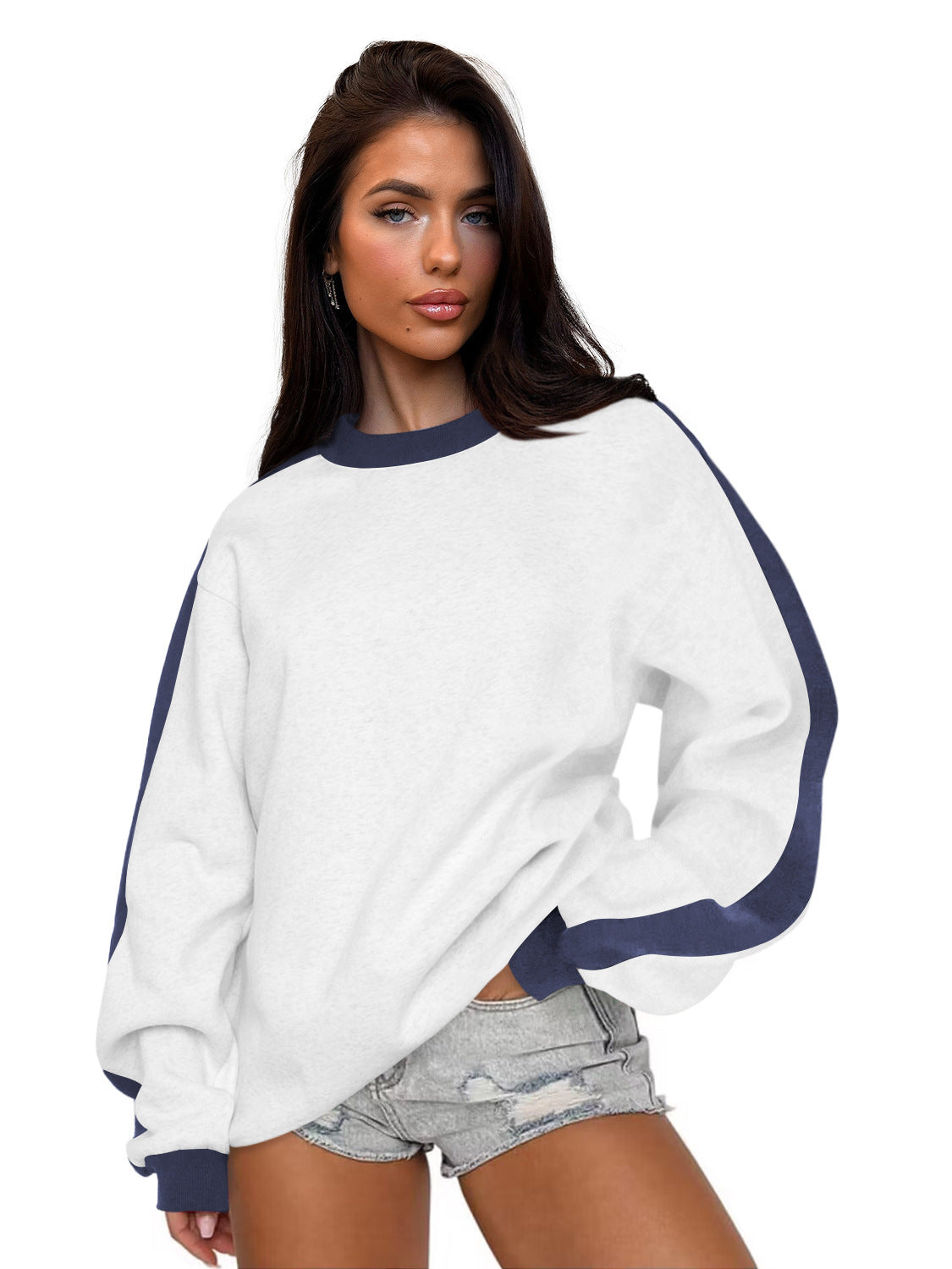 Contrast Color Round Neck Long Sleeve Sweatshirt