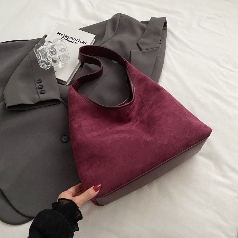 Solid Colour Suede Shoulder Bag