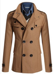 Men's Double Breasted Woolen Coat in 5 Colors M-4XL