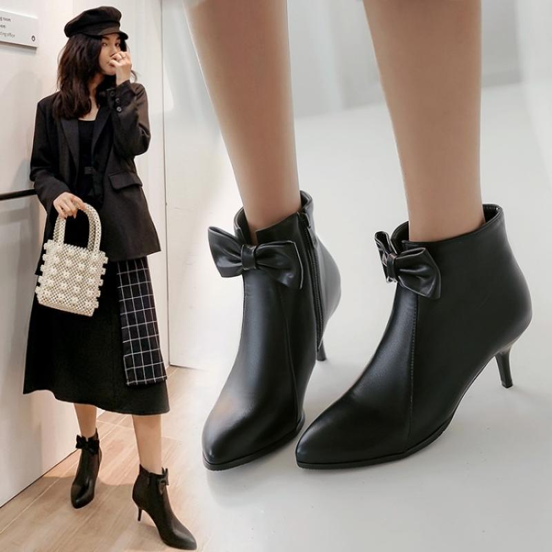 Fashion Ankle Boots with Zipper and Decorative Bow in 3 Colors