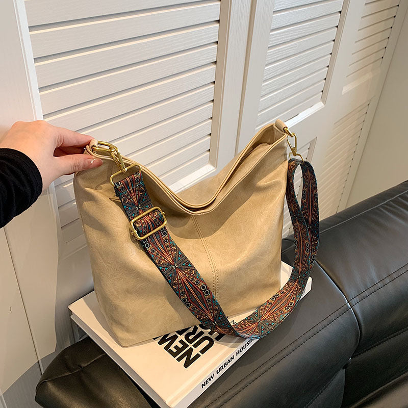 Shoulder Messenger Bag with Patterned Wide Adjustable Strap in 7 Colors