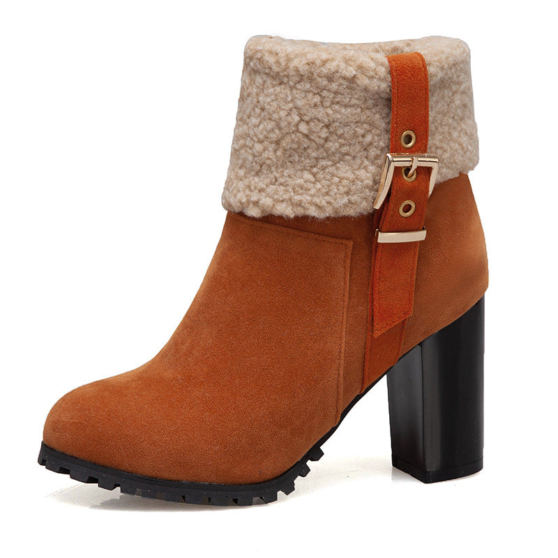 Plush High Heel Suede Snow Boots in 4 Colors