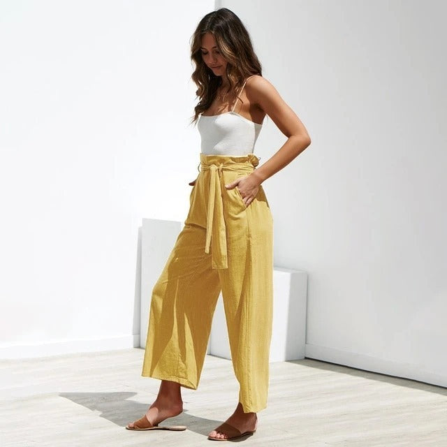 Pantalon court à jambes larges avec poches