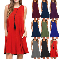 Ärmelloses, lässiges Taschenkleid mit Taschen in 8 Farben, Größen 6–20